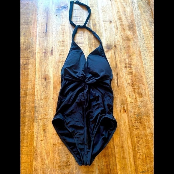 Laundry back cut out knot front halter black one 1 piece swim swimsuit Sz small - Picture 1 of 7